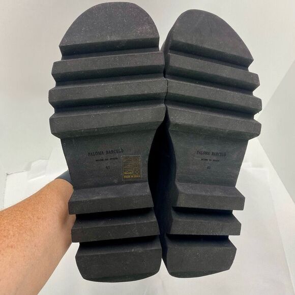 Paloma Barcelo Womens 10.5 Shoes Loafers Black Leather Platform Chunky Lug Sole - Picture 10 of 13